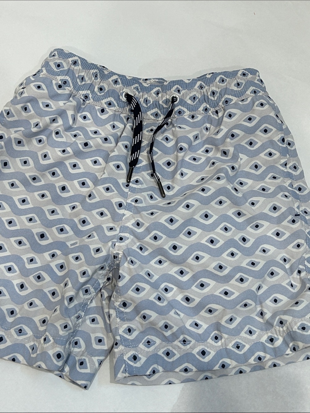 Crewcuts Boys Light Blue Geometric Swim Trunks small size 6 bathing suit